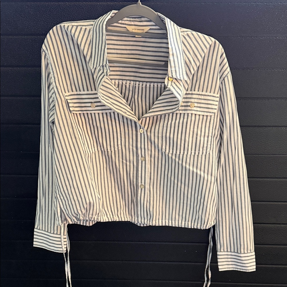 Lucky Brand Navy and White Striped Button-Front Shirt